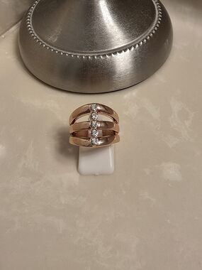 Rose Gold Multi-Band Ring with Crystal Accents